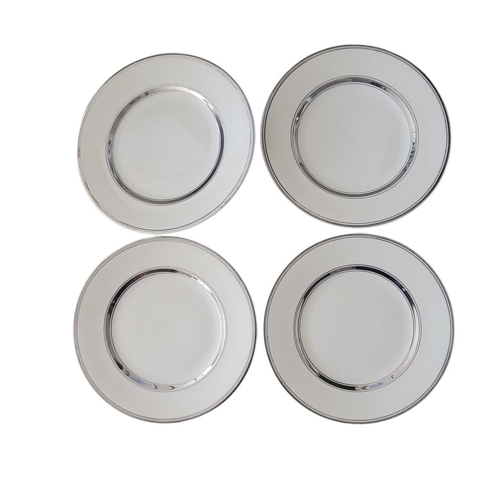 Atlas China Salad Plates:‎ White Fine China with Silver Trim, Set of 4